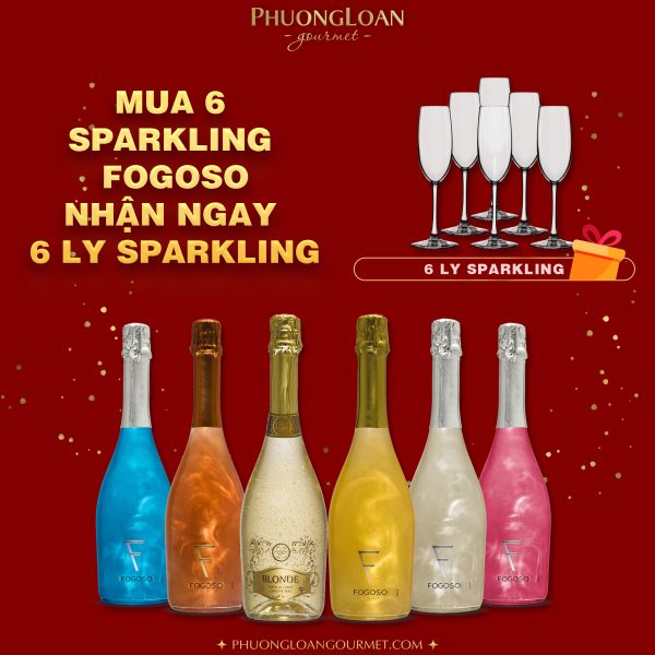 COMBO 6 CHAI RƯỢU VANG NỔ SPARKLING FOGOSO + VẢY VÀNG BLONDE 22 CARAT GOLD FLAKES