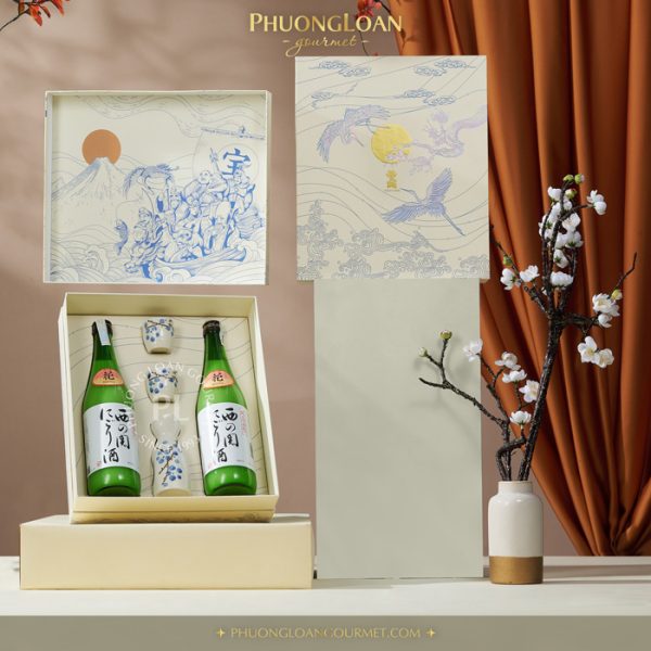 Rượu Sake Nishinoseki Nigori Zake - Hộp quà Vạn Phúc