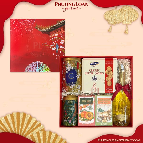 Set Hộp Quà Tết 2025 Én Xuân - Rượu Vang Nổ Sparkling Fogoso Vảy Vàng Blonde 22 Carat Gold Flakes