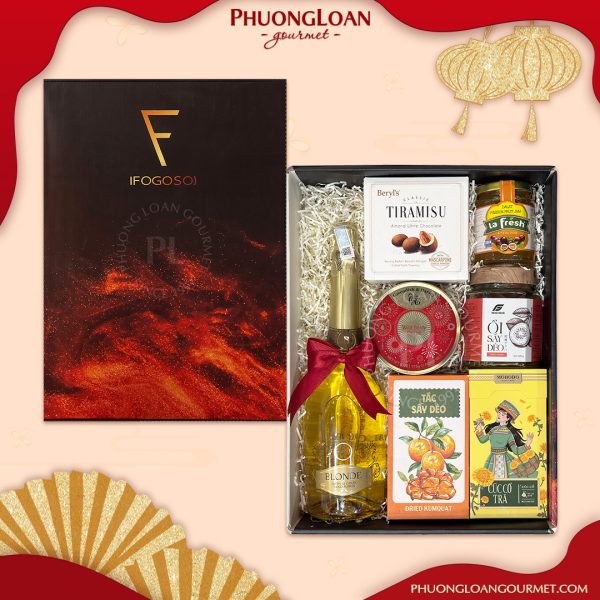 Set Hộp Quà Tết 2025 Hộp F - Rượu Vang Nổ Sparkling Fogoso Vảy Vàng Blonde 22 Carat Gold Flakes